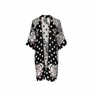 Lana Collection by Yossi Kimono Jacket – Black White Polka Dot Floral Embroidere
